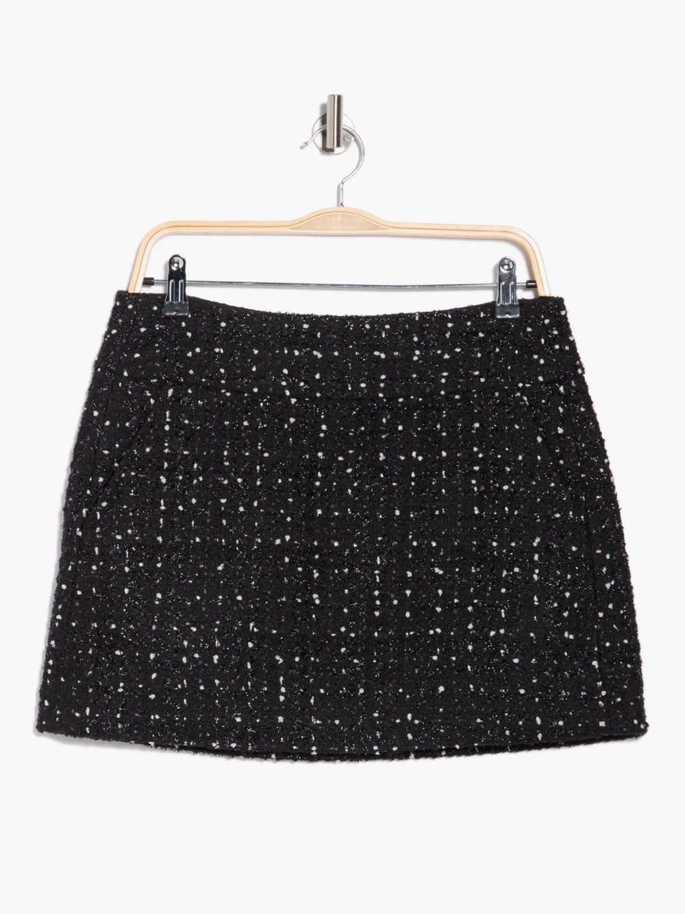 NWT Alice + Olivia Black Donald Tweed A-Line Mini Skirt, 8